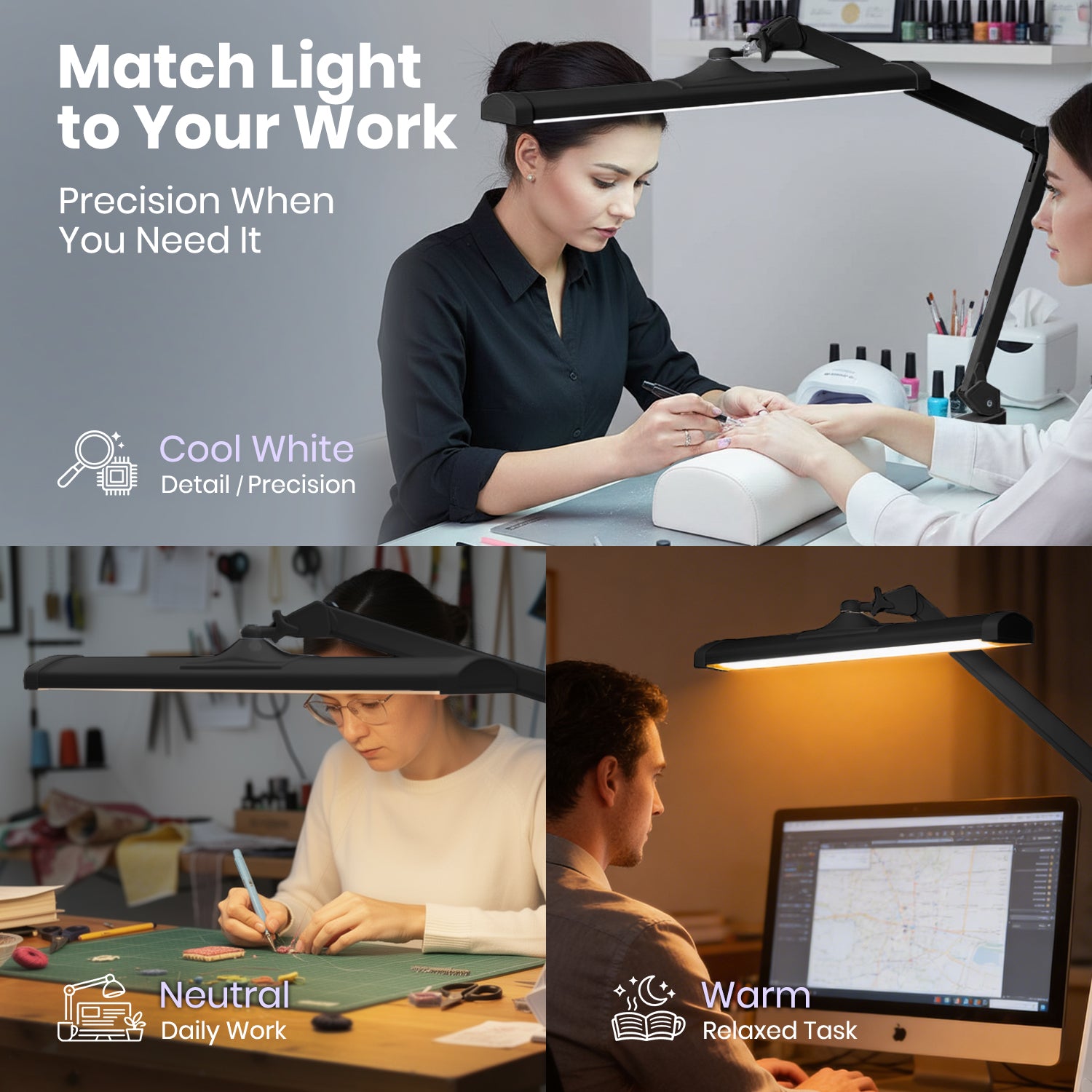 3500 Lumens LED Desk Lamp with Clamp – 26" Ultra-Wide, 3 Light Modes, Touch Control Light, Black