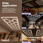 15 Hex Grid LED Car Garage Light – 60,720 Lumens, Adjustable Color Modes, Auto Shops & Gyms