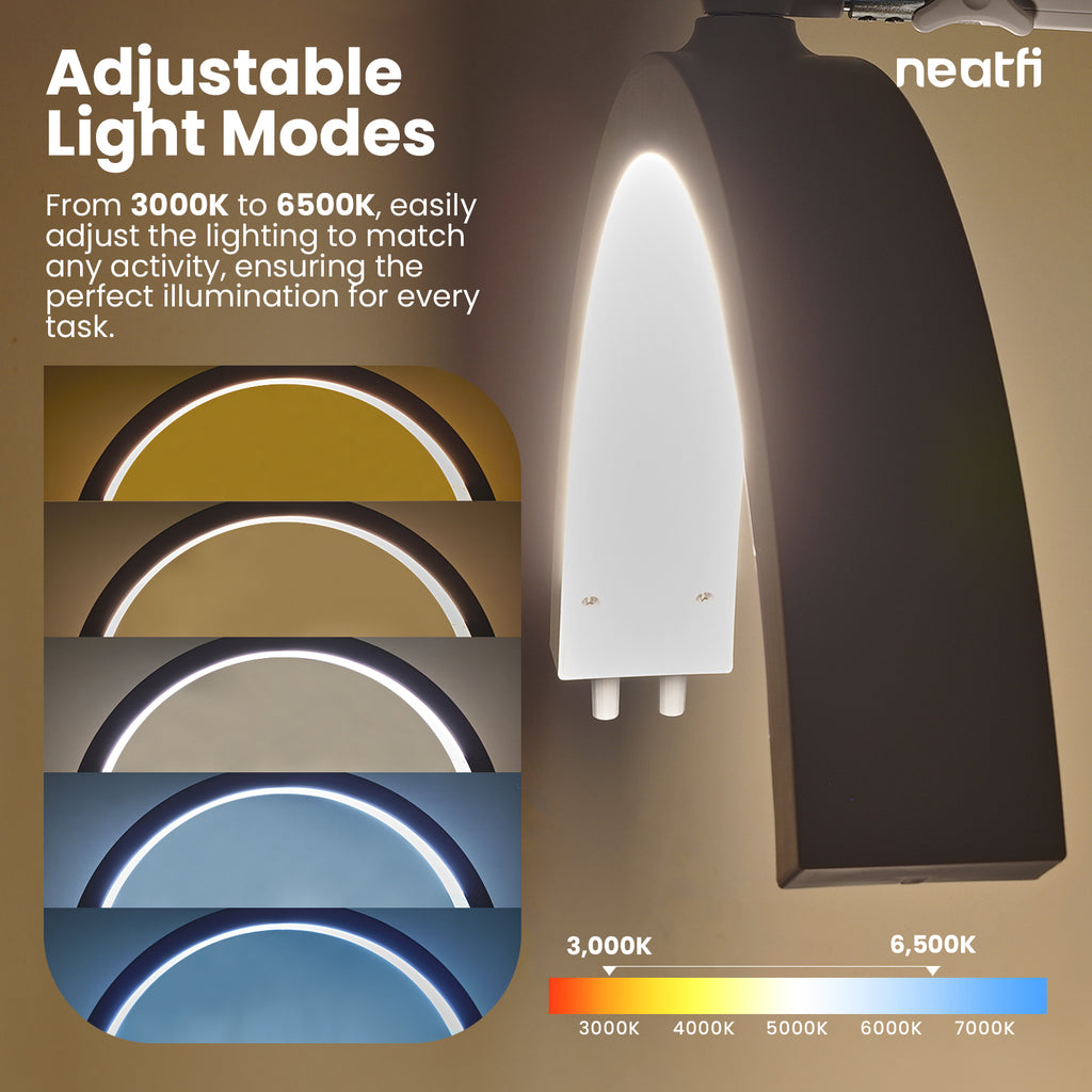 Half Moon LED Table Lamp with Clamp – 2500 Lumens, 5 Light Modes for Nail Arts & Facials, White