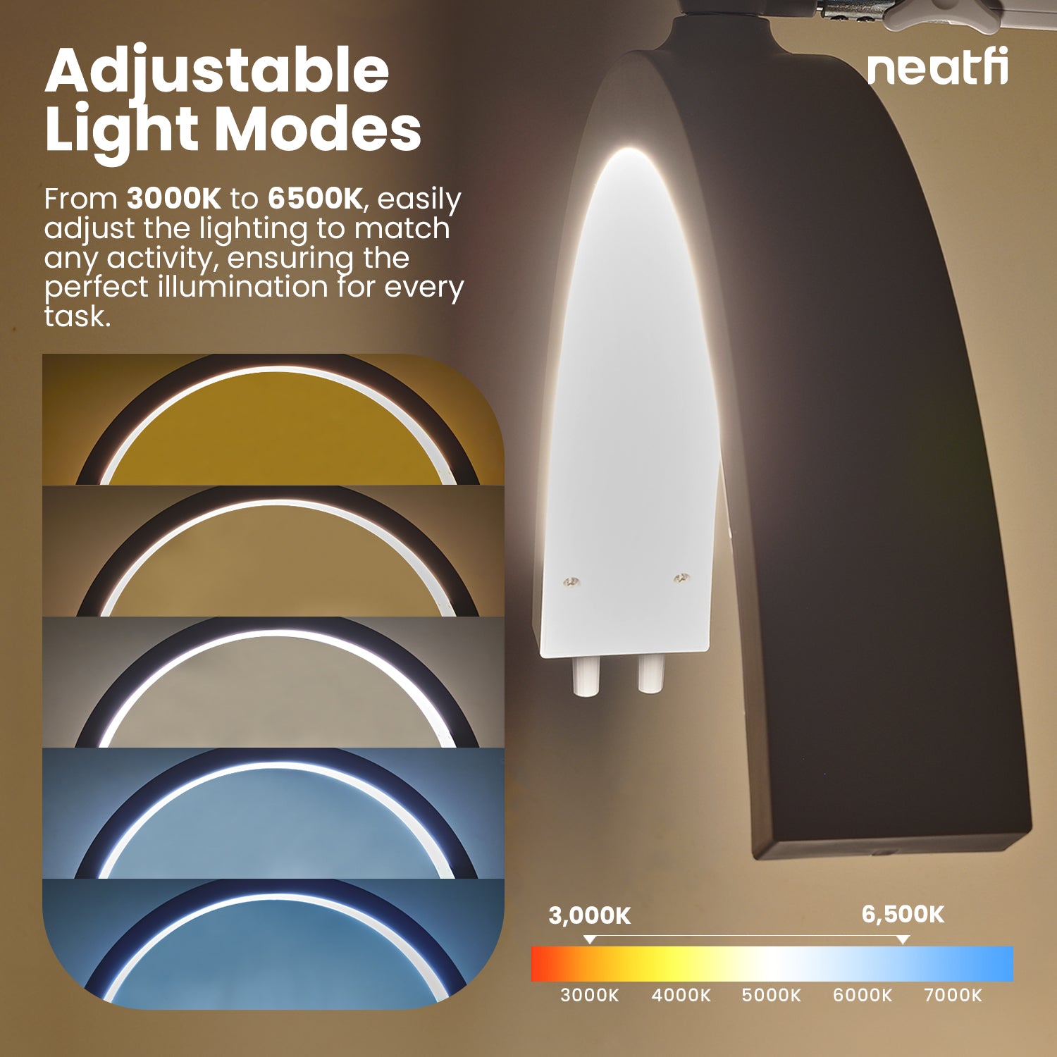 Half Moon LED Table Lamp with Clamp – 2500 Lumens, 5 Light Modes for Nail Arts & Facials, White