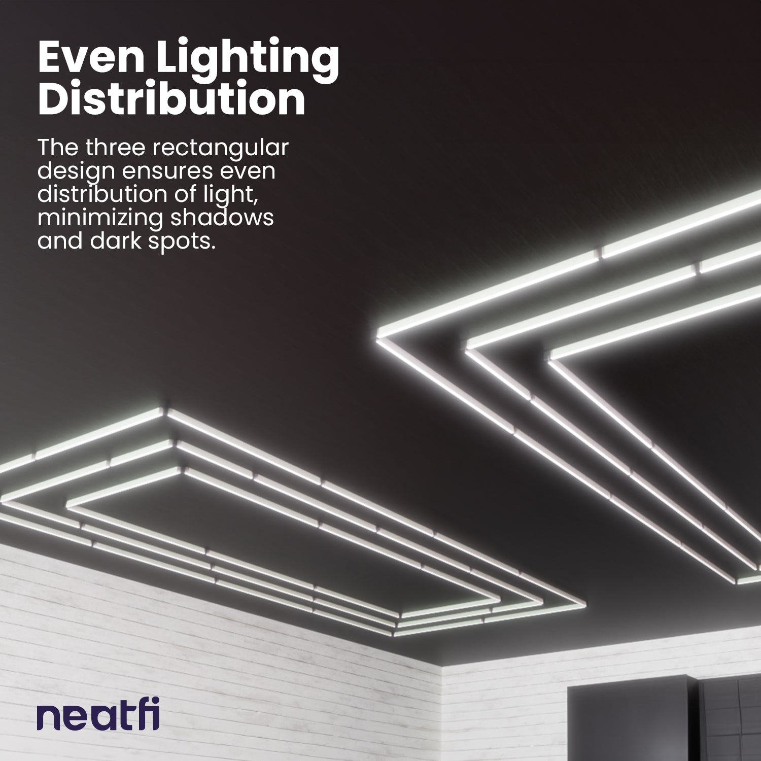 3 Rectangles LED Ceiling Light – 52,800 Lumens, Easy Installation for Shops & Salons, Cool White