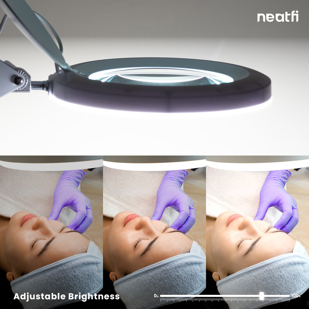 Lámpara de aumento de 5" con abrazadera – 5 dioptrías, modos de luz ajustables para trabajos detallados, blanco