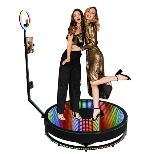 360 Photo Booth Machine Kit with RGB LED Lights & Portable Case, Black