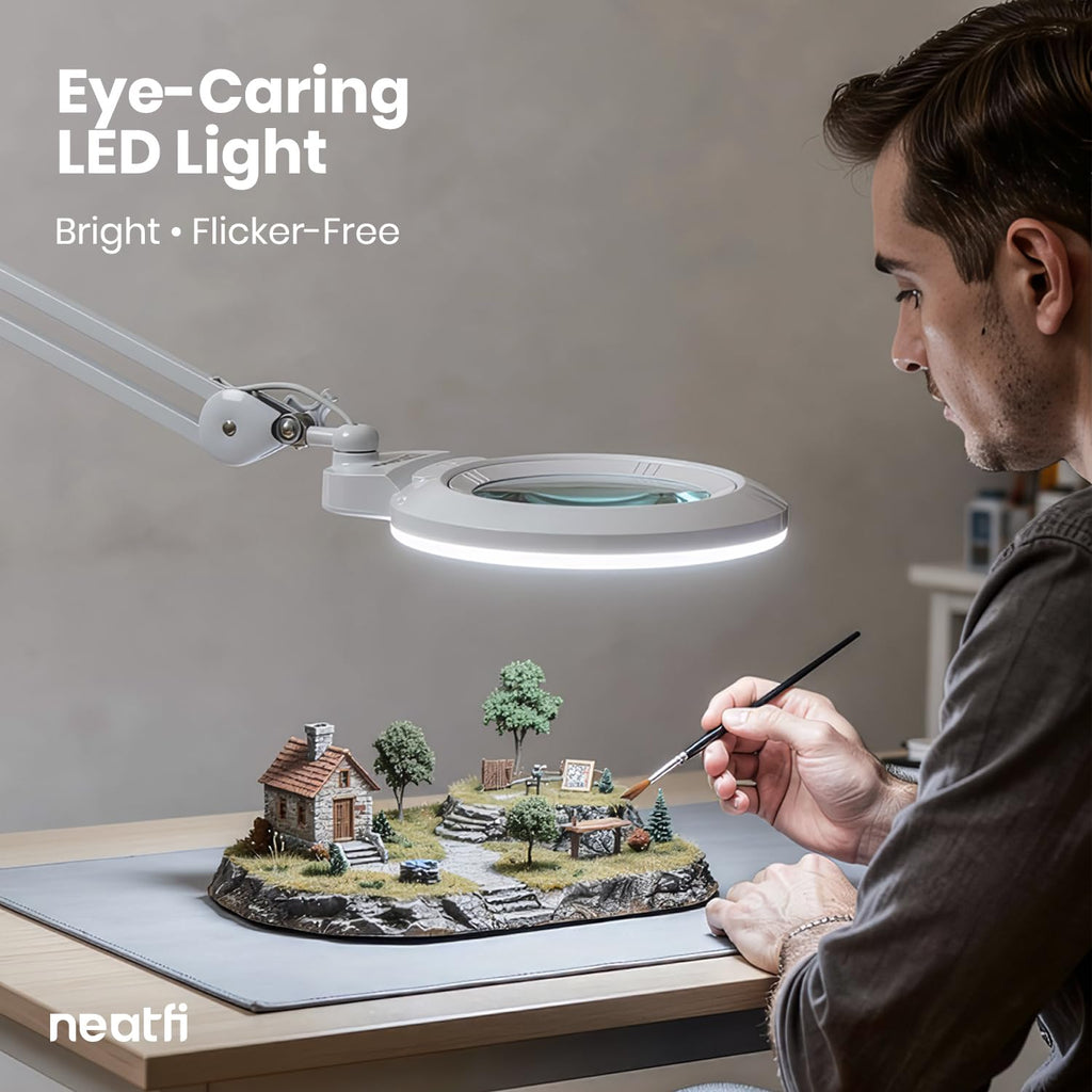 Pro Series XL Bifocal LED Magnifying Lamp – 5D/20D, CRI 95, Adjustable CCT, 7″ Acrylic Lens, White