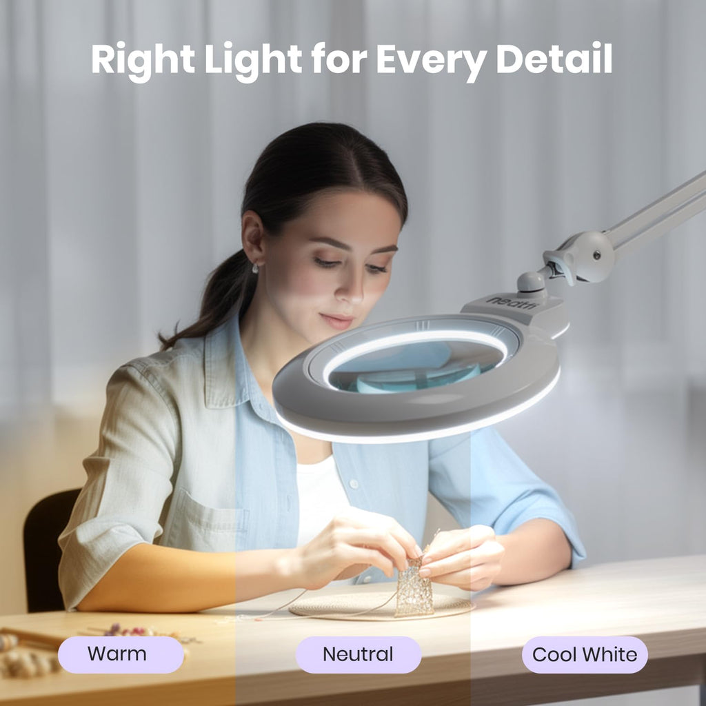 Pro Series XL Bifocal LED Magnifying Lamp – 5D/20D, CRI 95, Adjustable CCT, 7″ Acrylic Lens, White