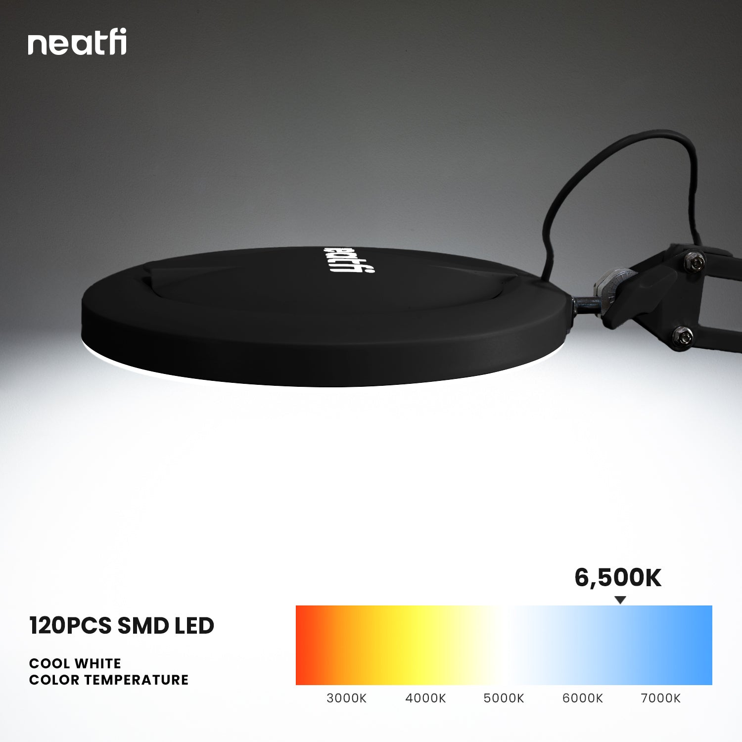 Lámpara de aumento de 5" con pinza – 5 dioptrías, modos de luz ajustables para trabajos de detalle, negra