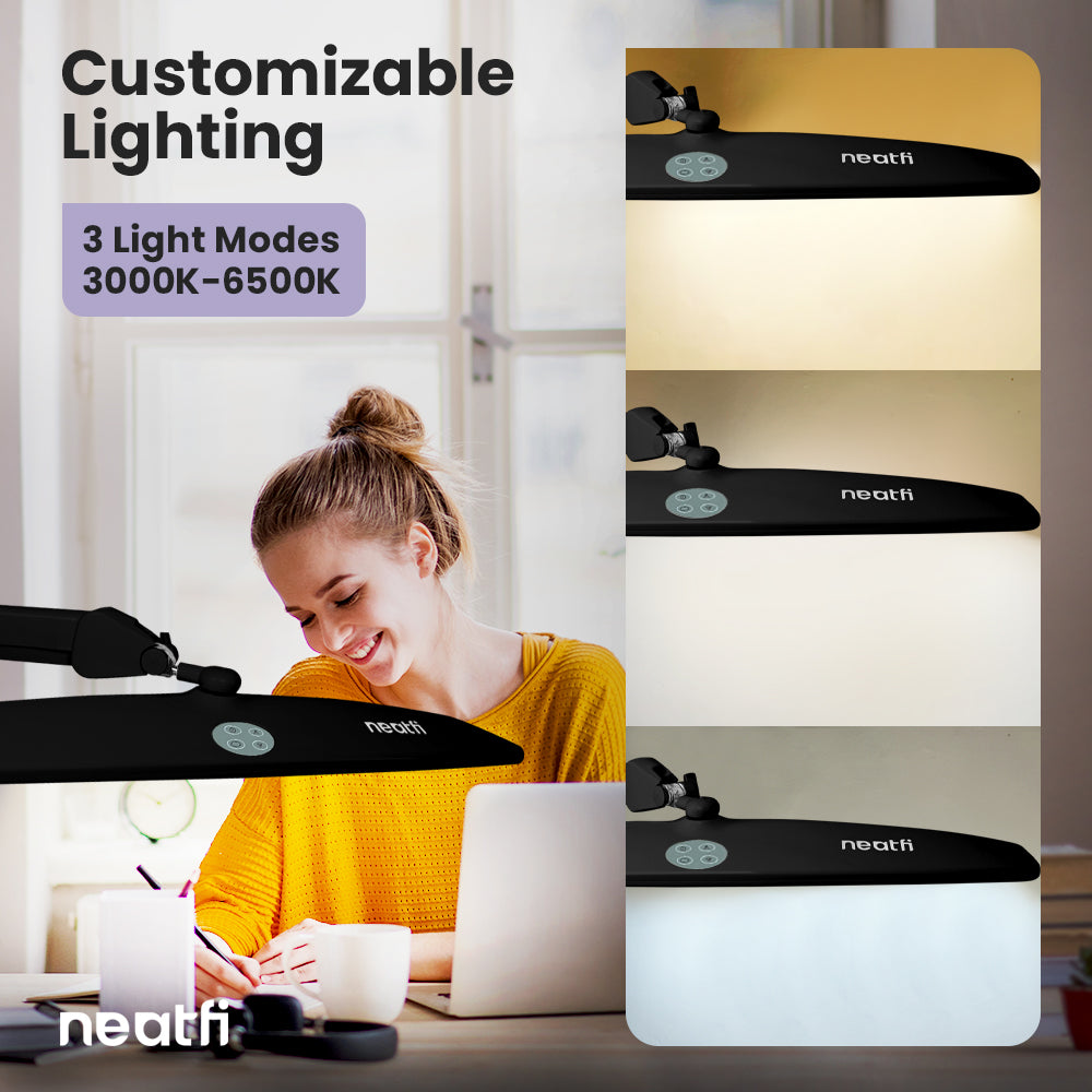 2260 Lumens Elite Task Lamp with Clamp – 22" Wide, 3 Color Modes for Nails & Crafts, Black