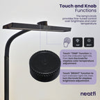 14” Wide LED Desk Lamp with Timer & Charging Port, Touch & Knob Controls, Black