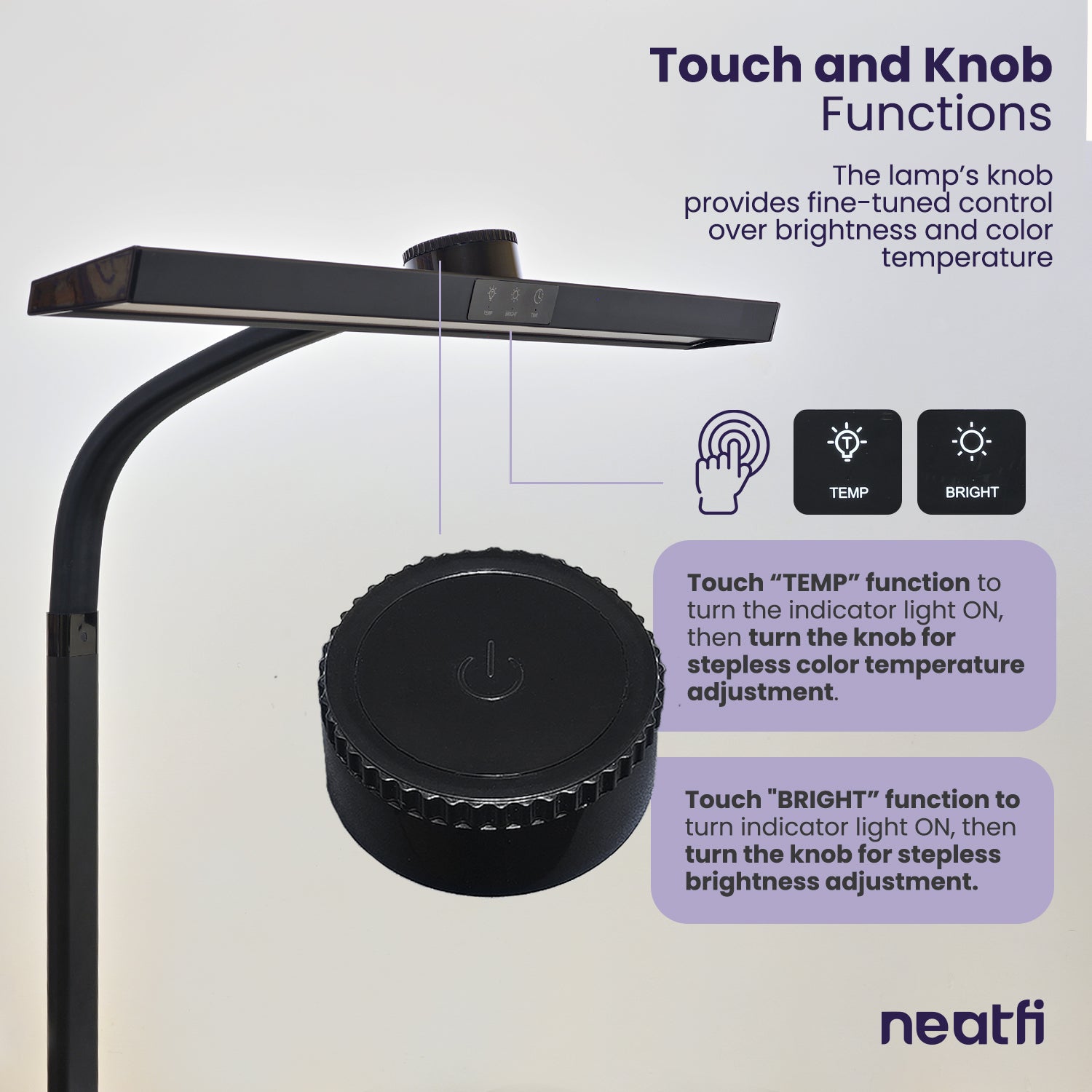 14” Wide LED Desk Lamp with Timer & Charging Port, Touch & Knob Controls, Black