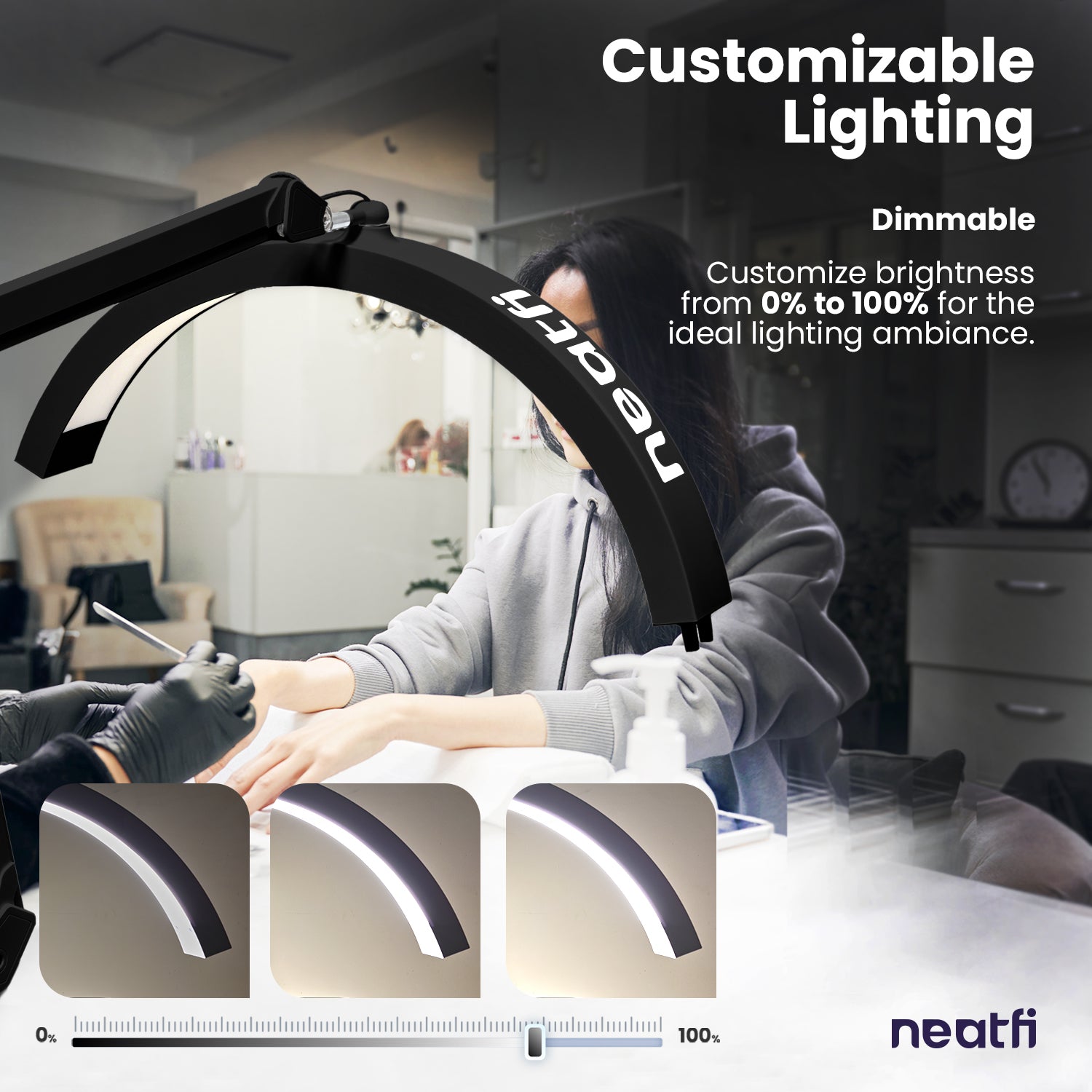 Half Moon LED Table Lamp with Clamp – 2500 Lumens, 5 Light Modes for Nail Arts & Facials, Black