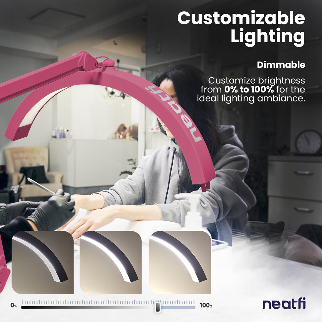 Half Moon LED Table Lamp with Base & Clamp – 2500 Lumens, 5 Light Modes for Nail Arts, Pink