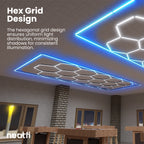 69,600 Lumens Ultra-Bright 15 Hex Grids LED Ceiling Light for Auto Shops, Salons & Gyms, Blue