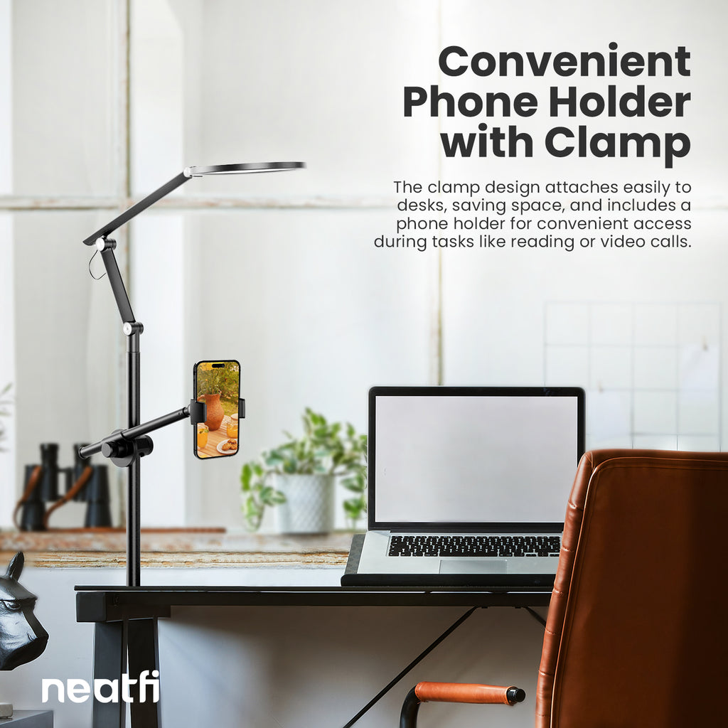 Modern Multi-functional LED Desk Lamp with Clamp & Cellphone Holder USB/Plug Type - Black