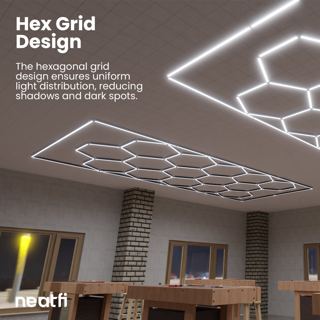 15 Hex Grid LED Car Garage Light – 60,720 Lumens, Adjustable Color Modes, Auto Shops & Gyms