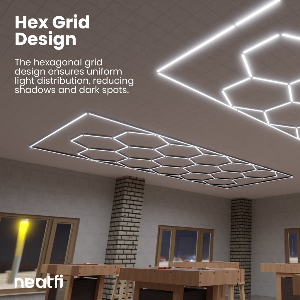 15 Hexagon Grids LED Car Garage Light Correlated Color Temperature 3000-6900K with 3 Power Cables - CCT
