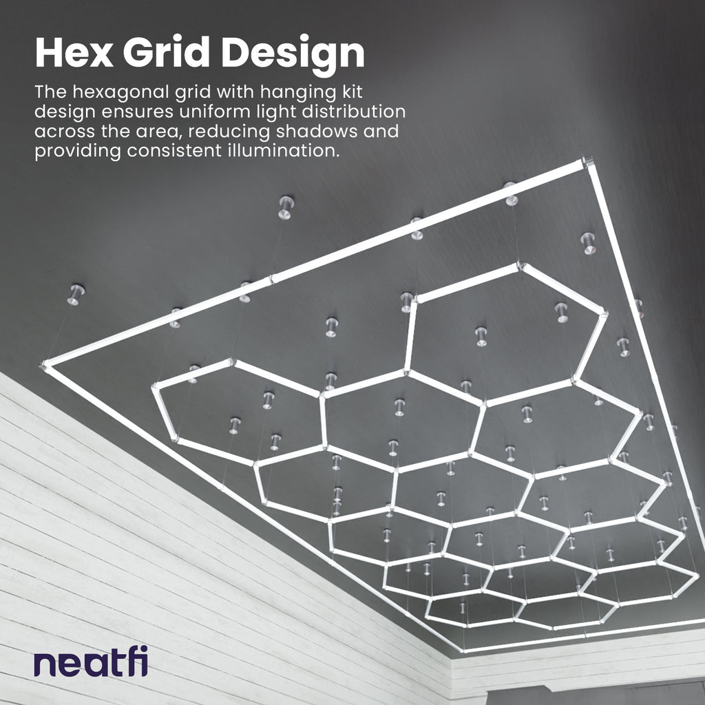 15 Hexagon Grids LED Car Garage Light with Hanging Kit - Cool White