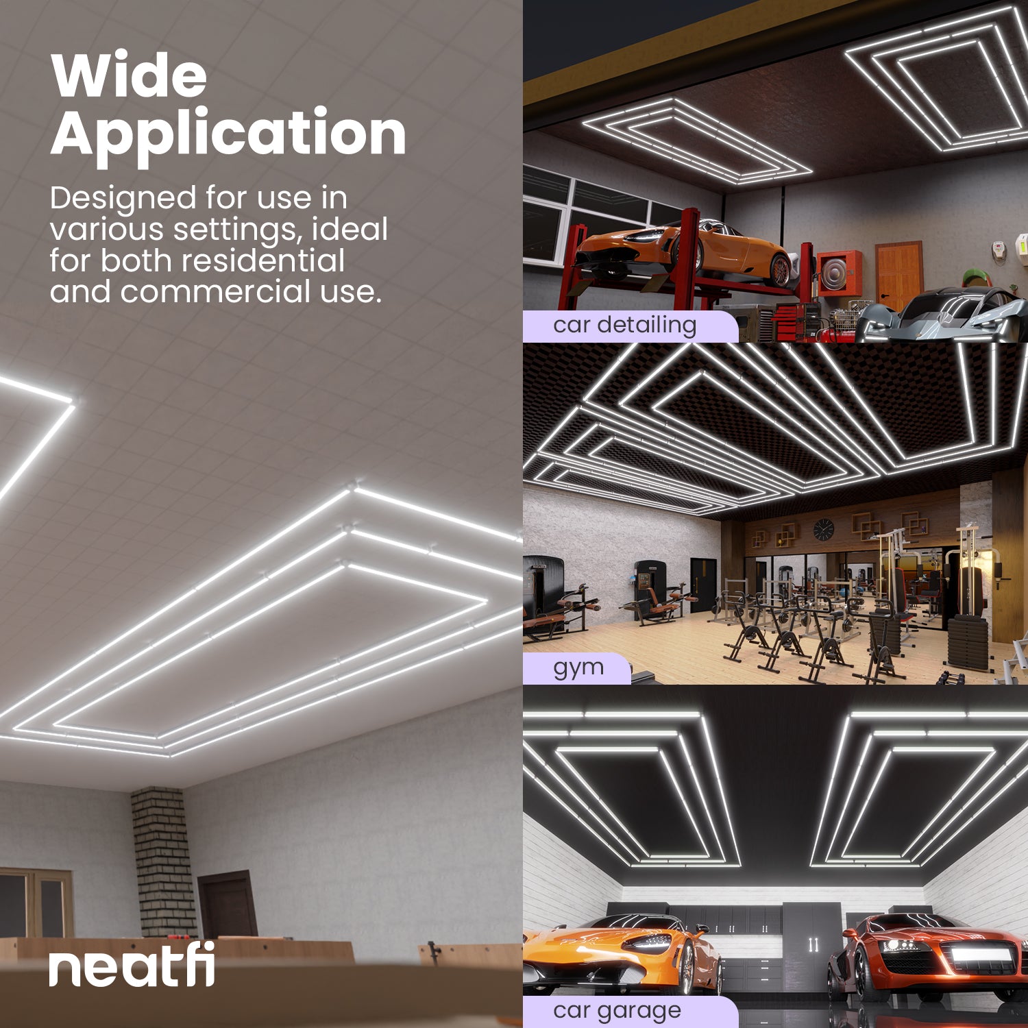 3 Rectangles LED Ceiling Light – 52,800 Lumens, Easy Installation for Shops & Salons, Cool White