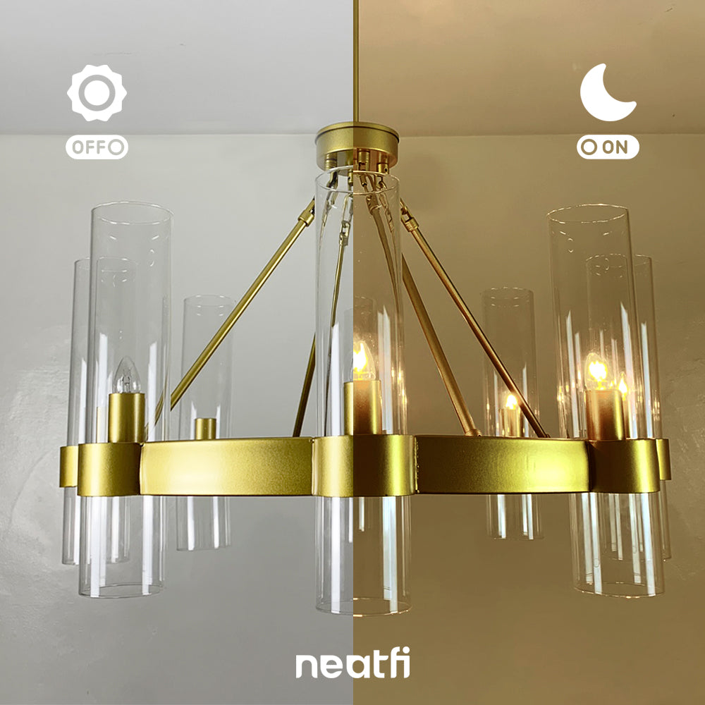 8-Light Wagon Wheel Chandelier, Dimmable, Gold