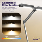 44" Wide Shade LED Desk Lamp with Clamp – 3000 Lumens, 3 Color Modes, CRI 95, Dimmable Task Light, Silver