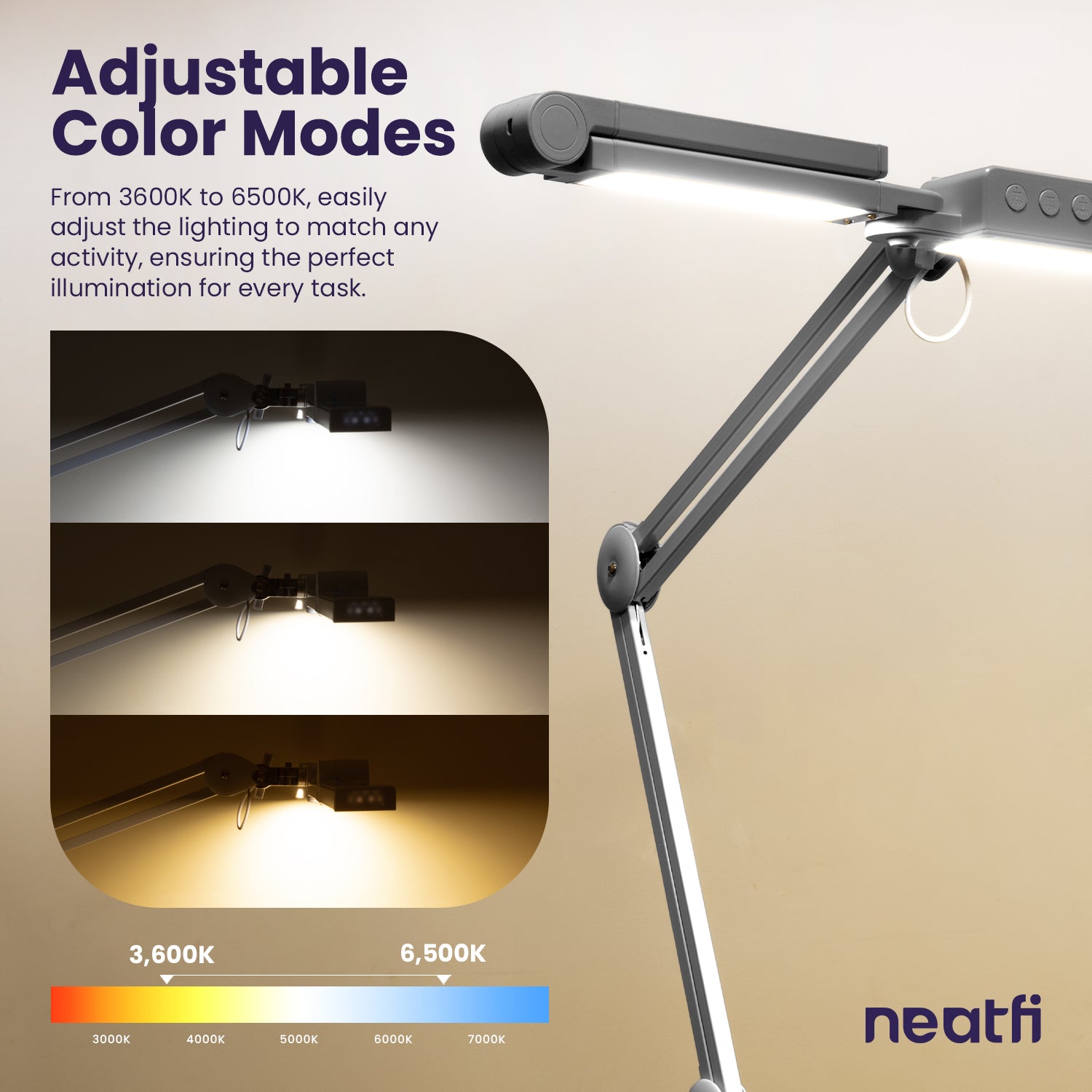 44" Wide Shade LED Desk Lamp with Clamp – 3000 Lumens, 3 Color Modes, CRI 95, Dimmable Task Light, Silver