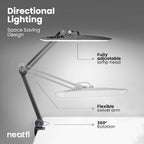 20” Wide Head LED Desk Lamp with Clamp – 2200 Lumens Task Light for Home Office & Crafts, Silver