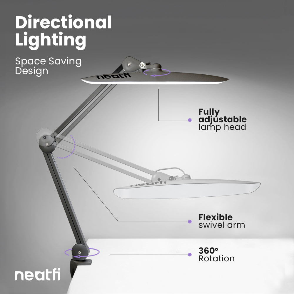 20” Wide Head LED Desk Lamp with Clamp – 2200 Lumens Task Light for Home Office & Crafts, Silver