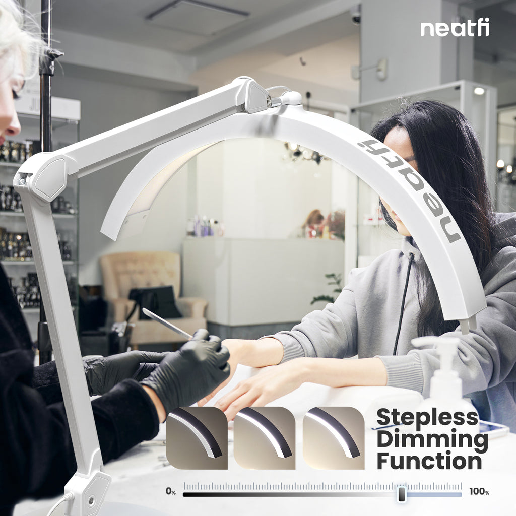 Half Moon LED Table Lamp with Base & Clamp – 2500 Lumens, 5 Light Modes for Nail Arts, White