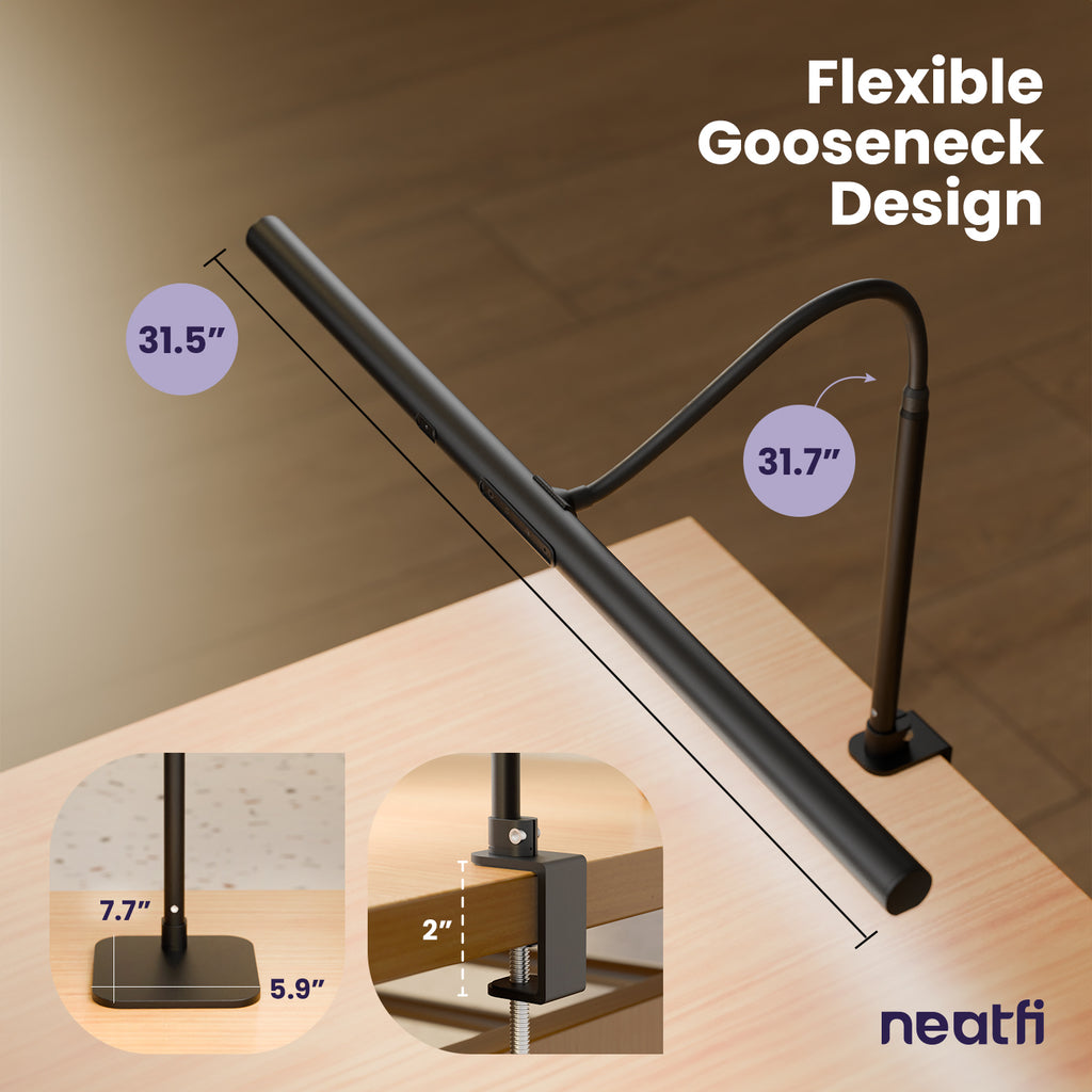 31.5" Architect Desk Light, LED Desk Lamp with Clamp and Base for Home Office with Motion Sensor and Touch Switch, 1100 Lumens, 5 Brightness Levels, 5 Light Modes, 60-min Timer - Black