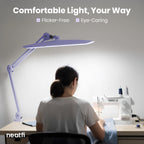 2200 Lumens LED Desk Lamp with Clamp – 20” Wide Shade, 3 Light Modes, Dimmable Task Light, Lavender