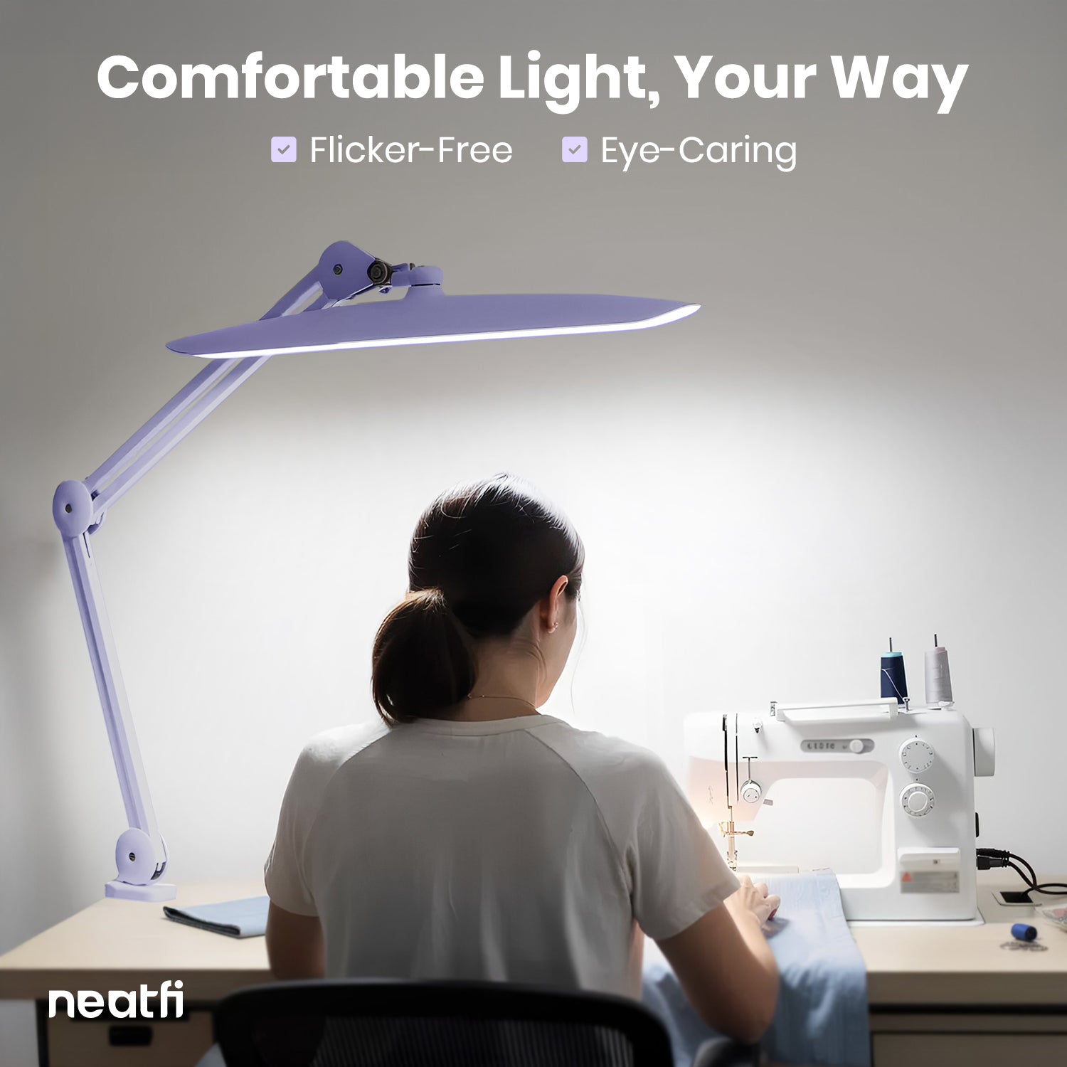 2200 Lumens LED Desk Lamp with Clamp – 20” Wide Shade, 3 Light Modes, Dimmable Task Light, Lavender
