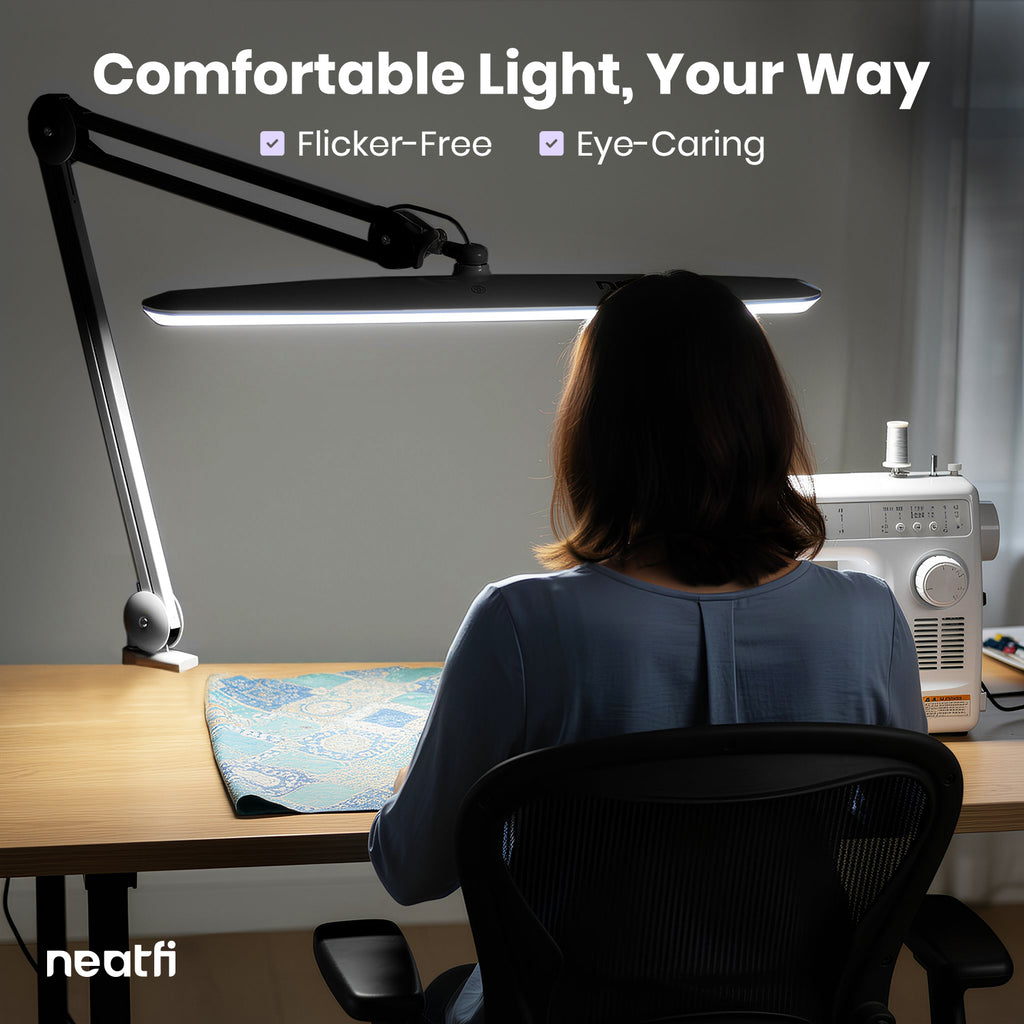 2200 Lumens LED Desk Lamp with Clamp – 23" Wide, 3 Light Modes for Workbench & Home Office, Silver