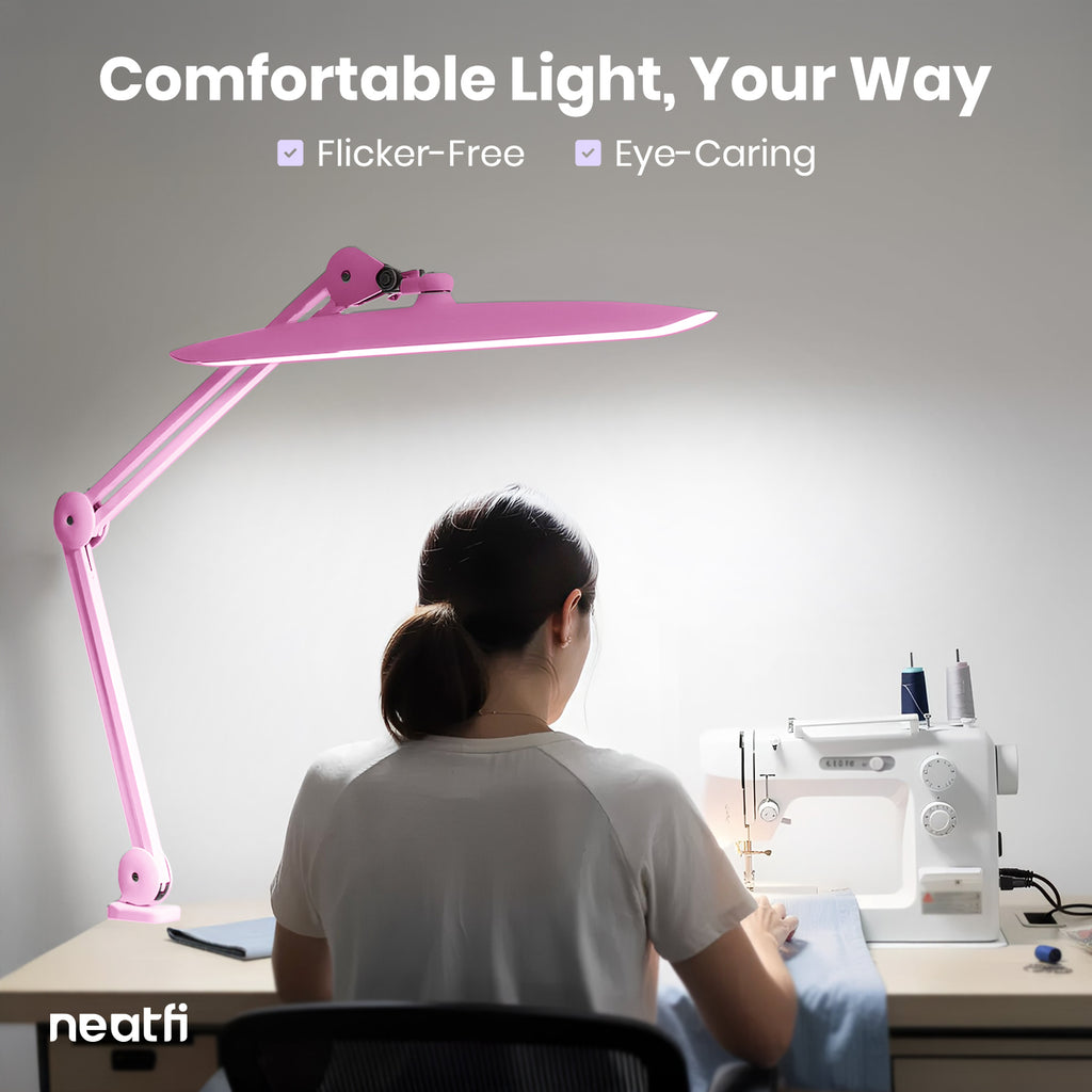 2200 Lumens LED Desk Lamp with Clamp – 20” Wide Shade, 3 Light Modes, Dimmable Task Light, Pink