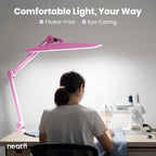 2200 Lumens LED Desk Lamp with Clamp – 20” Wide Shade, 3 Light Modes, Dimmable Task Light, Pink