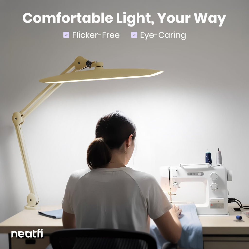 2200 Lumens LED Desk Lamp with Clamp – 20” Wide Shade, 3 Light Modes, Dimmable Task Light, Gold