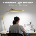 2200 Lumens LED Desk Lamp with Clamp – 20” Wide Shade, 3 Light Modes, Dimmable Task Light, Gold