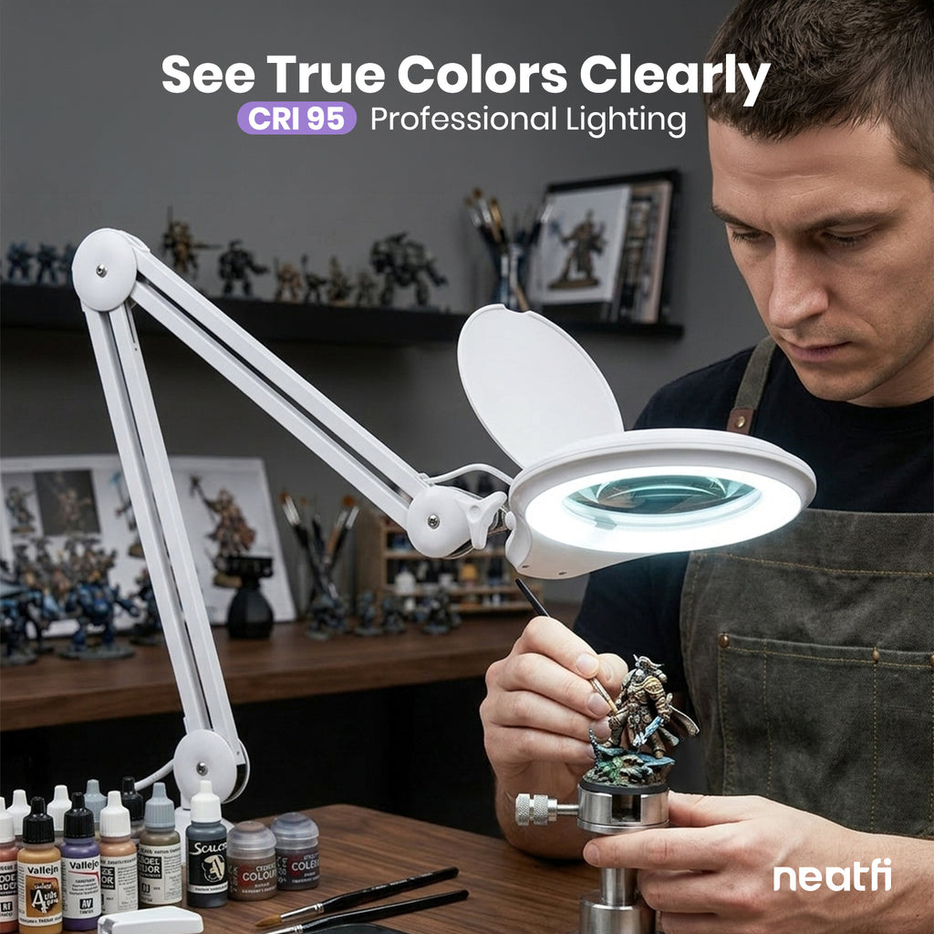 Neatfi Pro Series Bifocal LED Magnifying Lamp with Clamp – 8D/20D Magnification, CRI 95, 5-Inch Glass Lens, White