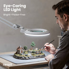 Lampe loupe à lentille bifocale de 7 po – 3 modes d'éclairage, 1600 lumens DEL, pour travaux de précision, blanche