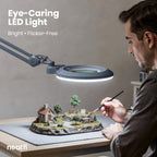 Lampe loupe LED acrylique de 7 pouces de large avec pince – 1600 lumens, à intensité variable pour les travaux de précision, grise
