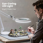 Lámpara LED con Lupa y Base de Acrílico de 7" de Ancho – 1600 Lúmenes, Regulable para Trabajos de Precisión, Blanca