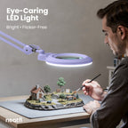 Lámpara de aumento LED con lente acrílica de 7" de ancho y abrazadera – 1600 lúmenes, regulable para trabajos de precisión, lavanda