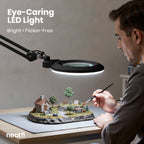 7" Wide Bifocal Lens – 3 Light Modes, 1600 Lumens LED Magnifier Lamp for Detail Works, Black