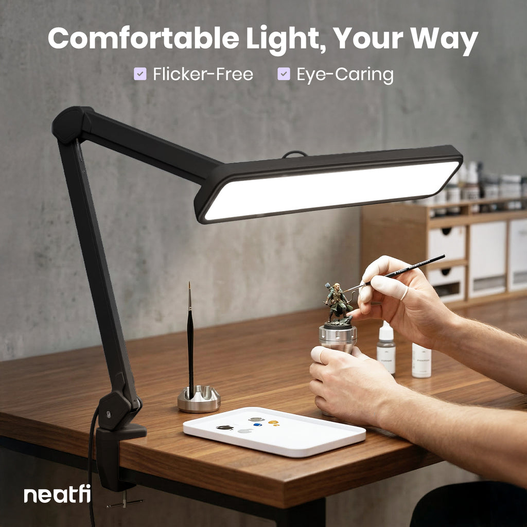 Neatfi Pro Series XL LED Task Lamp with Clamp – 2,500 Lumens, 30W, CRI 95, 22-Inch Wide Shade, Black