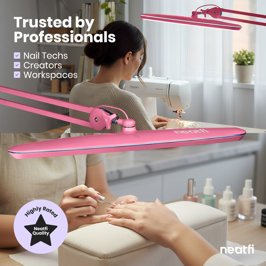 23” Wide Shade, 2200 Lumens LED Desk Lamp with Clamp – Dimmable, Eye-Caring Task Light, Pink