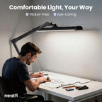 Lámpara de escritorio LED moderna Pro Series XL, 58 cm de ancho, 2200 lúmenes, CRI 95, regulable, brazo ajustable con abrazadera