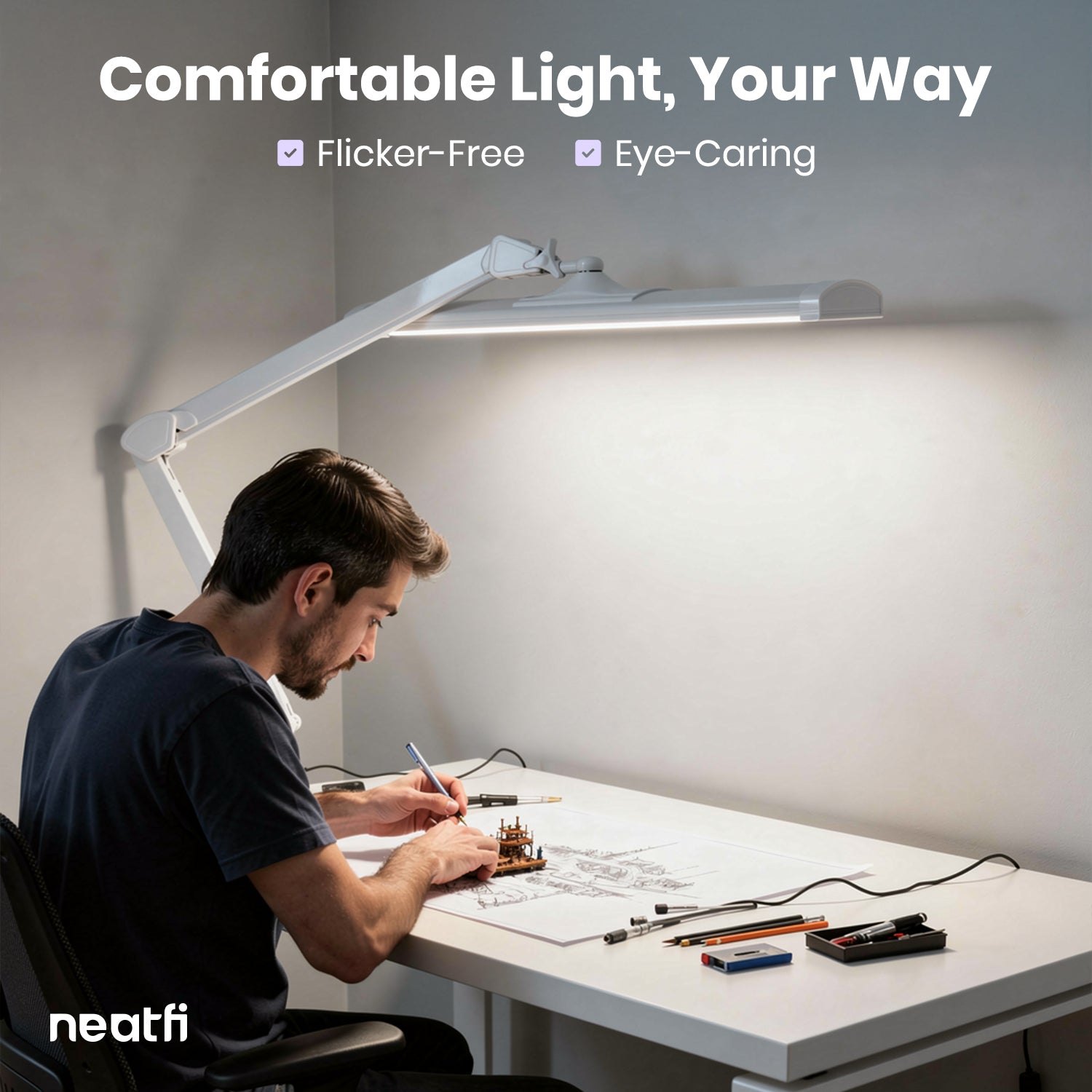3500 Lumens LED Desk Lamp with Clamp – 26" Ultra-Wide, 3 Light Modes, Touch Control Light, White