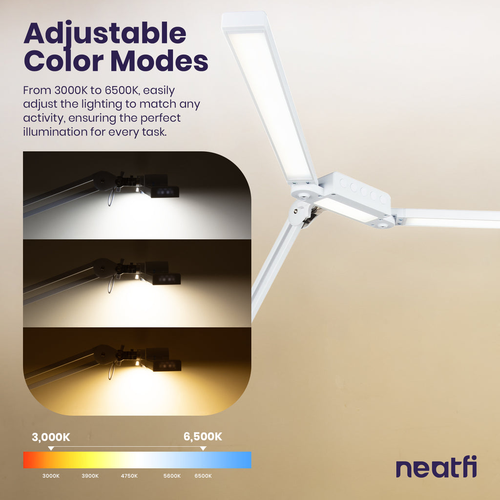 41” Wide Shade, 3000 Lumens LED Desk Lamp with Clamp – CRI 95, 3 Color Modes, Dimmable Task Light