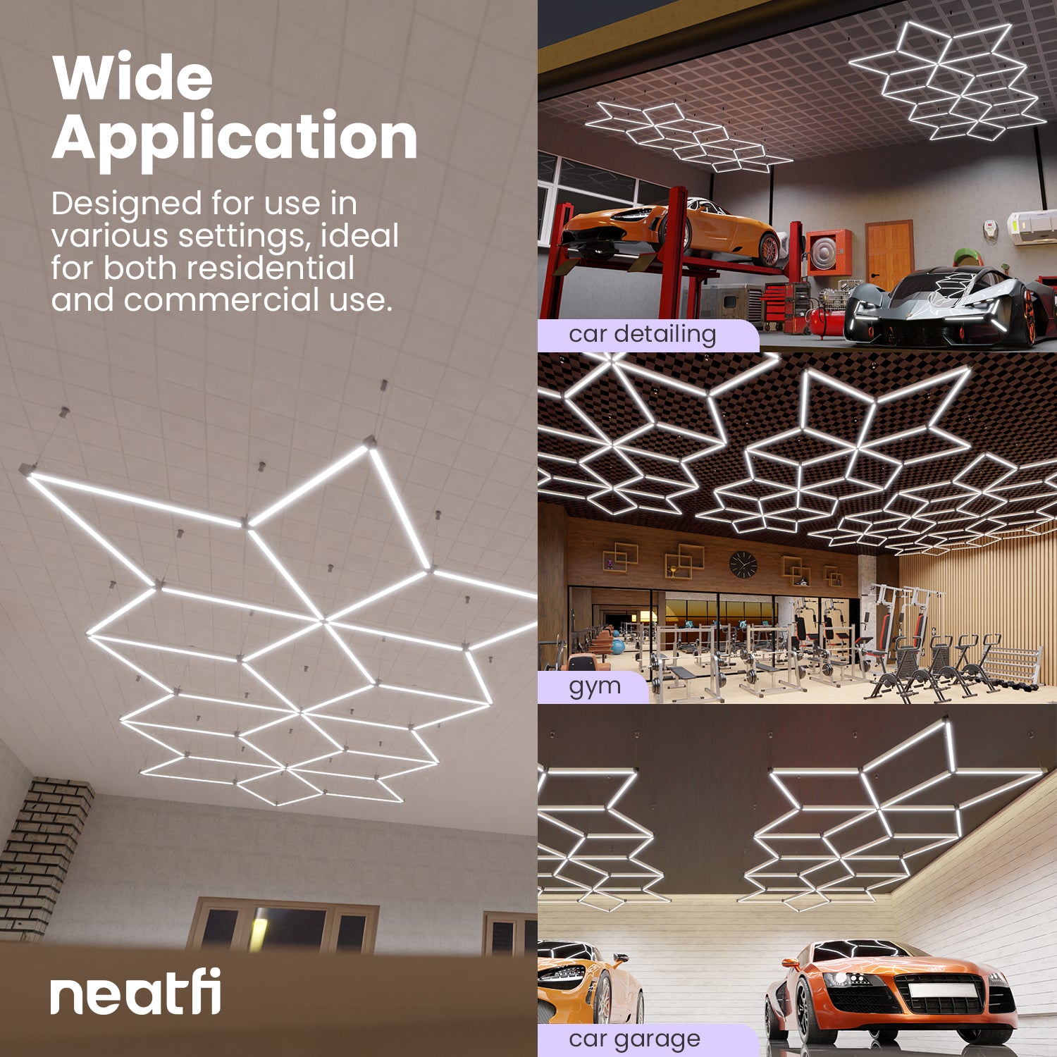 Snowflake Pattern LED Ceiling Light with Hanging Kit for Auto Shops, Salons & Gyms, Cool White