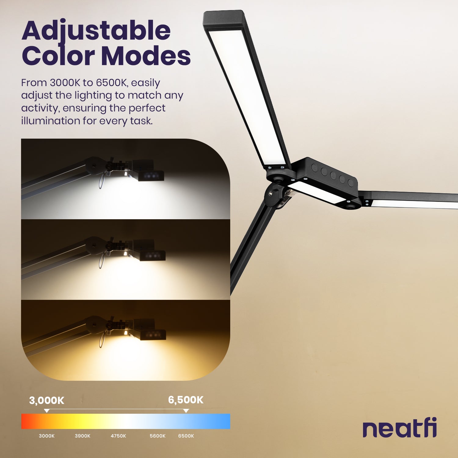 41” Wide Shade, 3000 Lumens LED Desk Lamp with Clamp – CRI 95, 3 Color Modes, Dimmable Task Light, Black