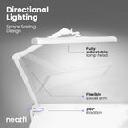 3500 Lumens LED Desk Lamp – 26” Ultra-Wide Shade, Non-Flickering Task Light with Clamp, White
