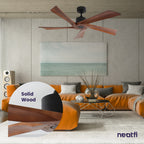 54-inch Industrial Downrod Ceiling Fan, 5 Solid Wood Blades - Dark Wood